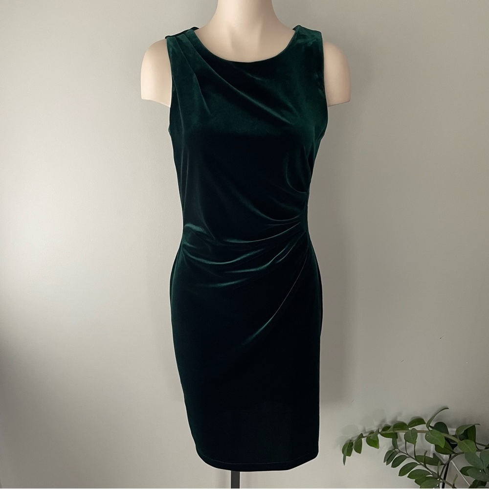 Vintage Jessica Velvet Velour Evening Dress Gathered Ruched Emerald Green Small
